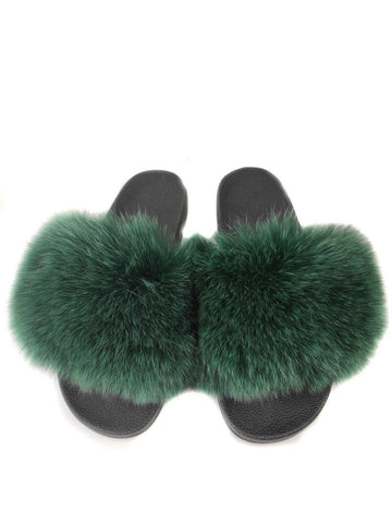 Fur slides, fur slippers, fox fur slides, fluffy slides